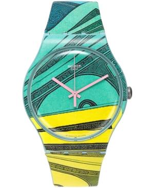 Swatch Unisex Swiss Money Honey Solid Light Mint Multicolor Print Silicone Strap Watch 41mm Suog107