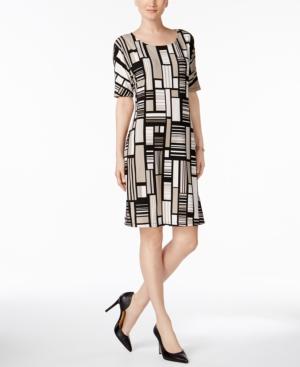 Kasper Printed Cold-shoulder Dress