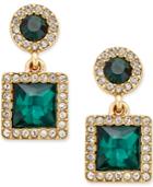 Charter Club Gold-tone Green Crystal And Pave Square Drop Earrings, Only At Macy's