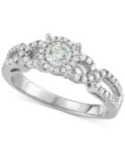 Diamond Halo Overlap Engagement Ring (3/4 Ct. T.w.) In 14k White Gold