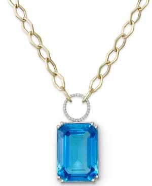 14k Gold Necklace, Blue Topaz (70 Ct. T.w.) And Diamond (1/4 Ct. T.w.) Pendant
