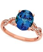 Blue Topaz (3-1/3 Ct. T.w.) & Diamond (1/10 Ct. T.w.) Ring In 14k Rose Gold
