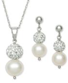 2-pc. Set Cultured Freshwater Pearl (6mm) And Crystal Bead Pendant Necklace And Earring Set In Sterling Silver