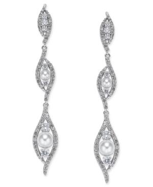 Danori Silver-tone Imitation Pearl Cubic Zirconia Maeva Linear Earrings, Only At Macy's