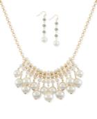Say Yes To The Prom Gold-tone Crystal And Imitation Pearl Statement Necklace & Drop Earrings