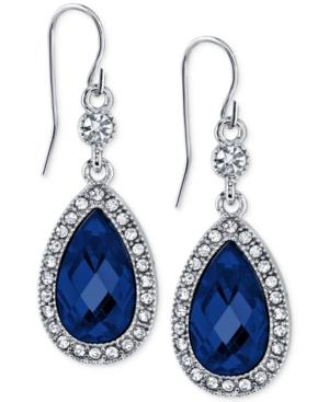 2028 Silver-tone Blue Crystal And Pave Drop Earrings