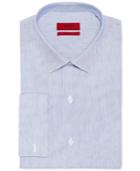 Alfani Fitted Performance Stretch Easy Care Blue And White Textured Mini Stripe French Cuff Dress Shirt