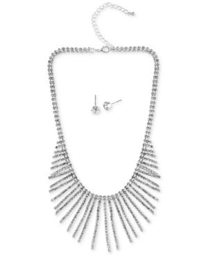 Say Yes To The Prom Silver-tone Crystal Statement Necklace & Stud Earrings