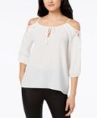 Bcx Juniors' Crochet-trimmed Cold-shoulder Top