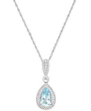 Aquamarine (1 Ct. T.w.) And Diamond (1/10 Ct. T.w.) Pendant Necklace In 14k White Gold