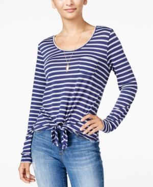 Rebellious One Juniors' Striped Tie-front Top
