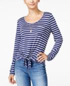 Rebellious One Juniors' Striped Tie-front Top