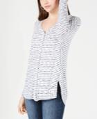 Bcx Juniors' Striped Rib-knit Button-front Top