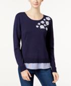 Charter Club Applique Layered-look Sweater, Created For Macy's