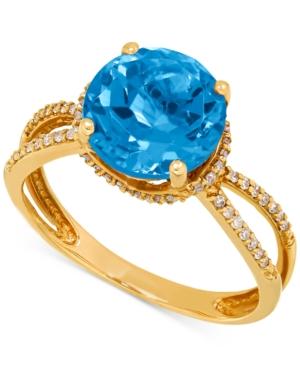 Blue Topaz (3-2/5 Ct. T.w.) And Diamond (1/6 Ct. T.w.) Split Shank Ring In 14k Gold