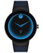 Movado Unisex Swiss Connected Black Silicone & Navy Leather Strap Smart Watch 46.5mm