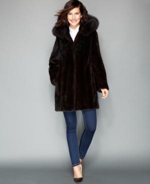 The Fur Vault Fox-trimmed Hooded Mink Coat