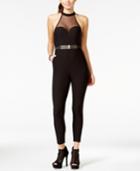 Material Girl Juniors' Illusion Halter Belted Jumpsuit, Only At Macy's