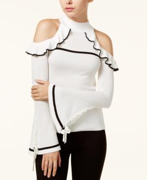 Xoxo Juniors' Contrast Bell-sleeve Cold-shoulder Sweater
