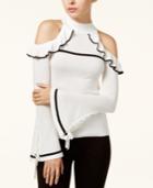 Xoxo Juniors' Contrast Bell-sleeve Cold-shoulder Sweater
