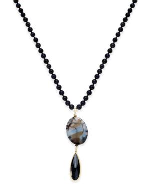 Paul & Pitu Naturally Gold-tone Double Stone Beaded Pendant Necklace