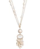Carolee Gold-tone Crystal & Imitation Pearl 18/36 Double-row Pendant Necklace