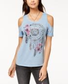 Pretty Rebellious Juniors' Dreamcatcher Graphic Cold-shoulder Top