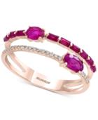 Effy Certified Ruby (7/8 Ct. T.w.) & Diamond Accent Two-row Ring In 14k Rose Gold
