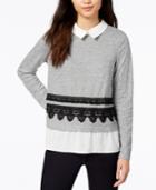 Maison Jules Embroidered Layered-look Sweater, Created For Macy's