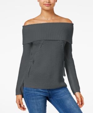 Oh! Mg Juniors' Lace-up Off-the-shoulder Sweater