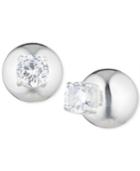 Anne Klein Metallic Ball And Crystal Stud Front And Back Earrings