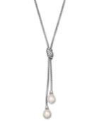 Cultured Freshwater Pearl (7-1/2 Mm) And Cubic Zirconia (1/4 Ct. Tw.) Lariat Necklace In Sterling Silver