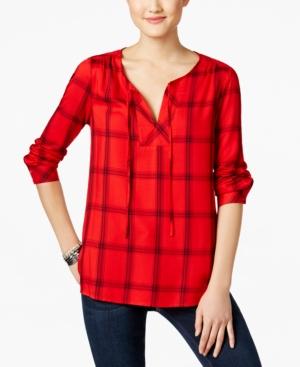 G.h. Bass & Co. Plaid Peasant Top