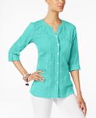 Jm Collection Cotton Striped Roll-tab Shirt, Only At Macy's