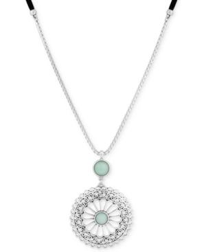 Lucky Brand Silver-tone & Stone Openwork Flower Leather 34 Pendant Necklace