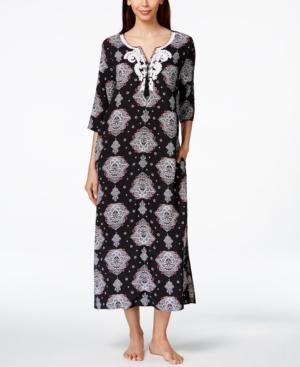 Charter Club Embroidered Geo-print Long Caftan, Only At Macy's