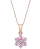 Pink Sapphire (5/8 Ct. T.w.) & Diamond Accent Flower 18 Pendant Necklace In 14k Rose Gold