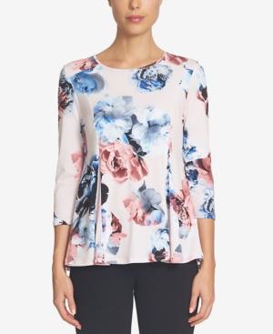 Cece Three-quarter-sleeve Floral-print Top