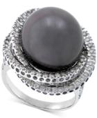 Cultured Tahitian Pearl (13mm) & Diamond (1 Ct. T.w.) Ring In 14k White Gold