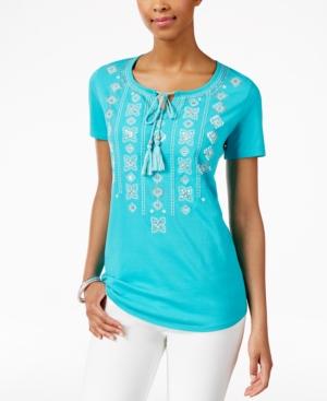 Jm Collection Petite Embellished Peasant Top, Only At Macy's