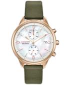 Citizen Eco-drive Women's Chronograph Chandler Olive Green Vegan Leather Strap Watch 39mm
