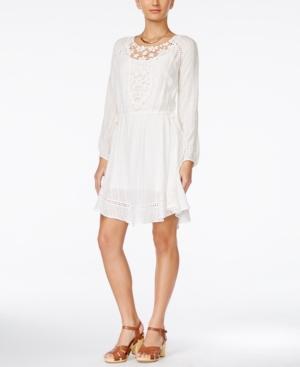 Alice Through The Looking Glass Juniors' Long-sleeve Lace-yoke A-line Dress
