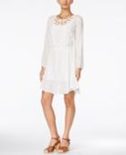Alice Through The Looking Glass Juniors' Long-sleeve Lace-yoke A-line Dress