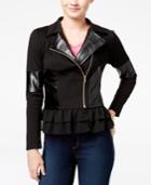 Trolls By Dreamworks Juniors' Poppy Back-graphic Ruffled Moto Jacket