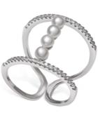 Cultured Freshwater Pearl (3mm) & Cubic Zirconia Cuff Ring In Sterling Silver