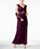 Alex Evenings Embellished Gown & Scarf