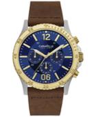 Caravelle New York By Bulova Men's Chronograph Brown Leather Strap Watch 44mm 45a135
