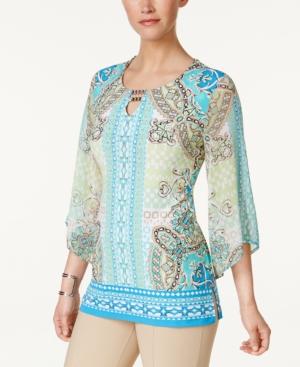 Jm Collection Petite Printed Keyhole Tunic, Created For Macy's