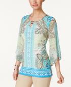 Jm Collection Petite Printed Keyhole Tunic, Created For Macy's