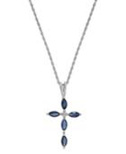14k White Gold Sapphire (9/10 Ct. T.w.) And Diamond Accent Cross Pendant Necklace